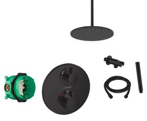 Hansgrohe Ecostat S inbouw douchekraan rond met Saniclear Nero 20cm douchekop en plafondarm regendouche zwart