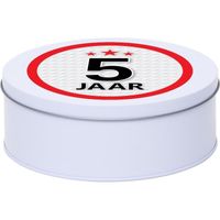 Cadeau/kado wit rond blik 5 jaar 18 cm - thumbnail