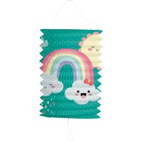 Trek lampion regenboog - H16 cm - blauw - papier - thumbnail