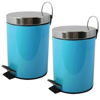 Prullenbak/pedaalemmer - 2x - metaal - turquoise blauw - 5 liter - 20 x 28 cm - Badkamer/toilet - thumbnail