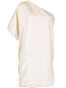 The Frankie Shop robe courte ornée de sequins à une épaule - Tons neutres
