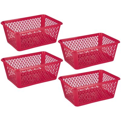 Opbergmand/kastmandje - 4x stuks - 6,5 liter - fuchsia roze - kunststof - 20 x 30 x 11 cm