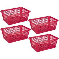 Opbergmand/kastmandje - 4x stuks - 6,5 liter - fuchsia roze - kunststof - 20 x 30 x 11 cm