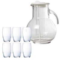 Cosy & Trendy schenkkan/waterkan van glas 2.0 liter met 6x waterglazen van 375 ml - thumbnail