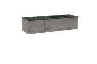 Storke Edge zwevend badmeubel 150 x 52 cm beton donkergrijs met Scuro asymmetrisch rechtse wastafel in kwarts mat zwart - thumbnail