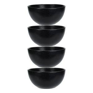 Soepkommen - 4x - Lava stone - keramiek - D15 x H7 cm - zwart - Stapelbaar