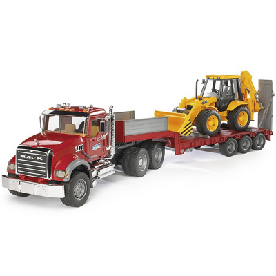 Bruder Mack Granite wagen + dieplader + JCB 4CX baggerlader