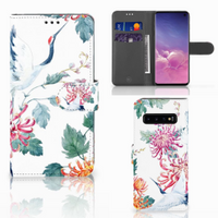 Samsung Galaxy S10 Telefoonhoesje met Pasjes Bird Flowers - thumbnail