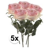 Kunstbloem roos Simone - 5x - licht roze - 45 cm - decoratie bloemen