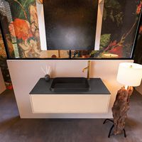 Badkamermeubelset Mondiaz Erin 100 cm met 1 Lade met RIDGE Wastafel Midden Urban met 1 kraangat Greeploos Mat Rosee