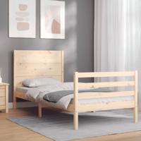 Bedframe met hoofdbord massief hout 90x200 cm