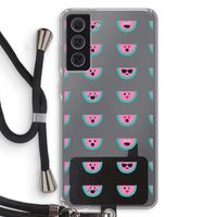 Smiley watermeloenprint: Samsung Galaxy S21 FE Transparant Hoesje met koord