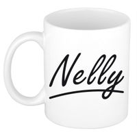 Naam cadeau mok / beker Nelly met sierlijke letters 300 ml - thumbnail