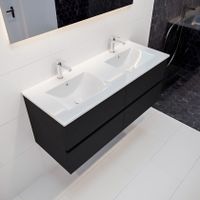 Mondiaz Vica Denia badmeubel zwart mat 120 cm 4 lades keramiek dubbele spoelbak 2 kraangaten