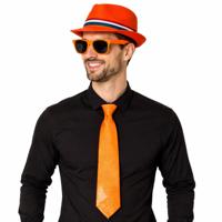 Verkleed oranje Trilby hoed - volwassenen - Koningsdag/nederland - met oranje zonnebril - supporters