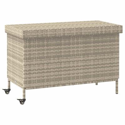 Tuinbox met wielen 110x55x73 cm poly rattan lichtgrijs