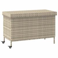 Tuinbox met wielen 110x55x73 cm poly rattan lichtgrijs