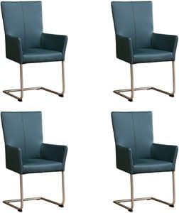 Set van 4 Blauwe leren industriële eetkamerstoelen Dry - poot rond rvs - Toledo Leer Whale (blauw leer)