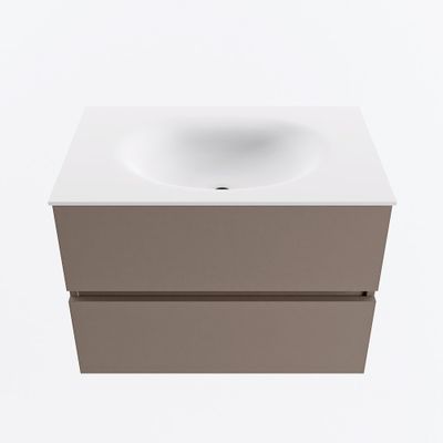 MONDIAZ VICA 70cm badmeubel onderkast Smoke 2 lades. Wastafel MOON midden 1 kraangat, kleur Talc.