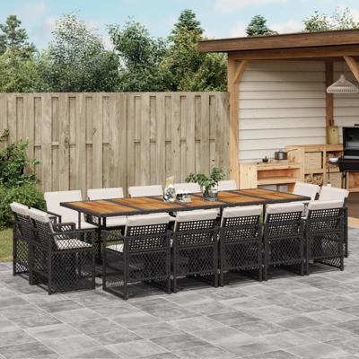 15-delige Tuinset met kussens poly rattan zwart