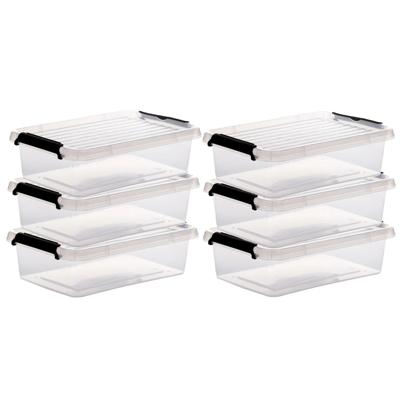 5Five opberg kist met deksel - 6x - Clip Box - 3 liter - 29 x 20 x 8 cm - kunststof - transparant