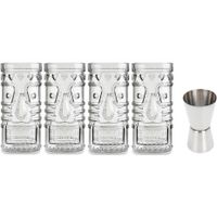 4x Cocktailglazen / Mai Tai glazen transparant 490 ml met RVS maatbeker / barmaatje