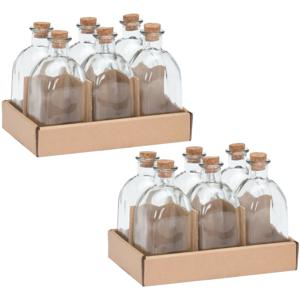 Glazen flesjes met kurk dop - 12x stuks - transparant - glas - 250 ml