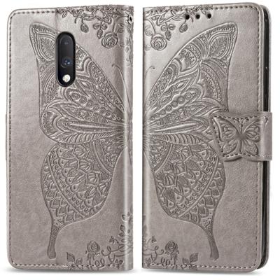 Butterfly Love bloemen reliëf horizontale Flip lederen draagtas voor een plus 7 met houder & kaartsleuven & portemonnee & Lanyard (grijs)