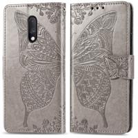 Butterfly Love bloemen reliëf horizontale Flip lederen draagtas voor een plus 7 met houder & kaartsleuven & portemonnee & Lanyard (grijs)