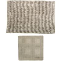 MSV Douche anti-slip mat en droogloop mat - Sevilla badkamer set - rubber/microvezel - beige - thumbnail