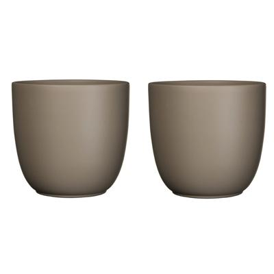 Bloempot - 2x - taupe bruin - mat - D12 x H11 - keramiek - voor kamerplant - plantenpot