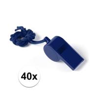 Fluitjes van kunststof - Multipack van 40x stuks - blauw - aan koordje - herrie maken - sport Fluitjes van kunststof - Multipack van 40x stuks - blauw - aan koordje - herrie maken - sport