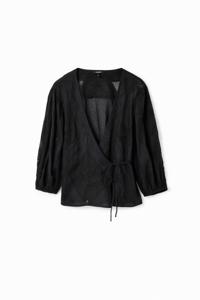 Geborduurde wikkelblouse - BLACK - XL