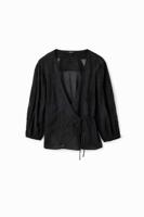 Geborduurde wikkelblouse - BLACK - S