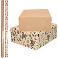 6x Rollen kraft inpakpapier jungle/oerwoud pakket - dieren/bruin 200 x 70 cm - Cadeaupapier - thumbnail