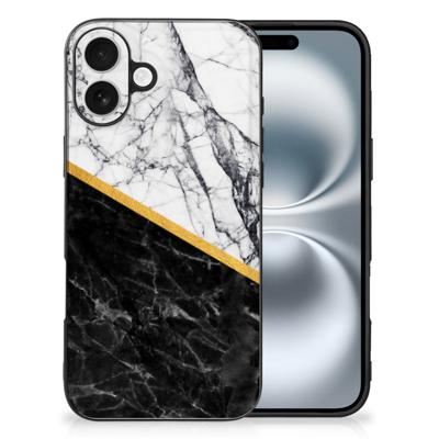 iPhone 16 Marmeren Print Telefoonhoesje Marmer Wit Zwart - Origineel Cadeau Man