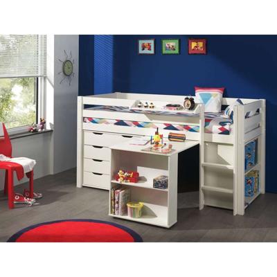 Leen Bakker - Vipack Halfhoogslaper Pino Met Bureau - Incl. Lades - 114x105x209,3 Cm - Grenenhout - Wit