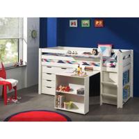 Leen Bakker - Vipack Halfhoogslaper Pino Met Bureau - Incl. Lades - 114x105x209,3 Cm - Grenenhout - Wit
