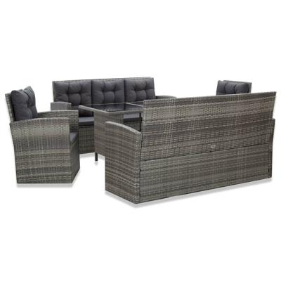 5-delige Tuinset met kussens poly rattan grijs
