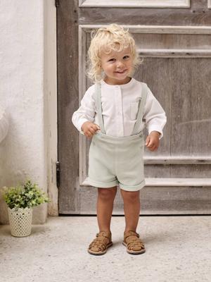 Feestelijke set met overhemd + korte broek voor baby saliegroen