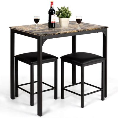 3-Delige Eettafelset Bartafelset met 2 Barkrukken Eetgroep met Gestoffeerde Stoelen Keukentafel met Metalen Frame 90 x 60 x 82 cm