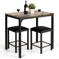 3-Delige Eettafelset Bartafelset met 2 Barkrukken Eetgroep met Gestoffeerde Stoelen Keukentafel met Metalen Frame 90 x 60 x 82 cm