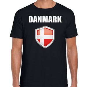 Denemarken landen supporter t-shirt met Deense vlag schild zwart heren