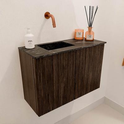 Toiletmeubel Mondiaz Joya Dlux | 60 cm | Meubelkleur Walnut | Faye wastafel Lava Wasbak Links | Zonder kraangat(en)