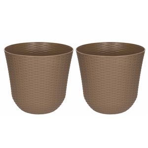 2x Taupe plantenbakken/bloembakken rond 25 cm - Plantenpotten