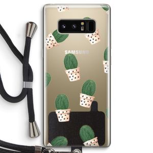 Cactusprint roze: Samsung Galaxy Note 8 Transparant Hoesje met koord