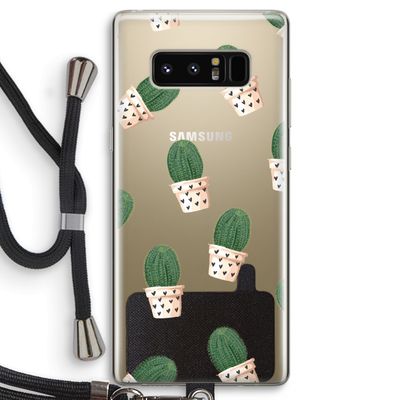 Cactusprint roze: Samsung Galaxy Note 8 Transparant Hoesje met koord