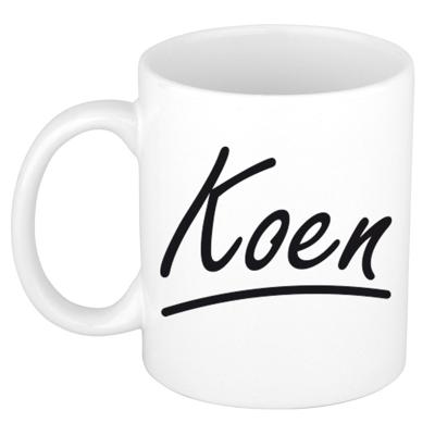 Koen Naam koffiemok - beker - met sierlijke letters - wit - 300 ml - Cadeau - Heren
