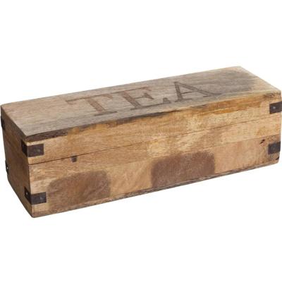 Atmosphera Theedoos - bruin - 4-vaks - mango hout - 32 x 10 cm - Theezakjes doos/kist