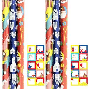 Sinterklaaspapier assortiment cadeaupapier inpakpapier inclucief labels - 200 x 70 cm - 6 rollen